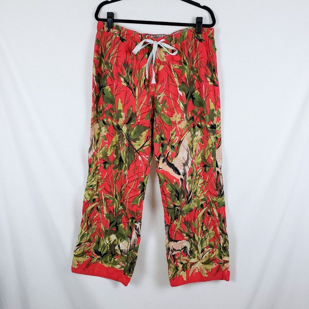 Lilka Pajama Pants Doting Deer Red Womens L Brushed Flannel Cabincore Whimsical